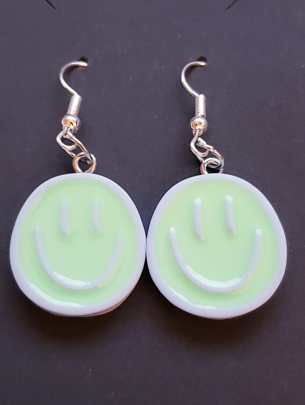 Handmade Green And Light Blue Smiley Face Earrings